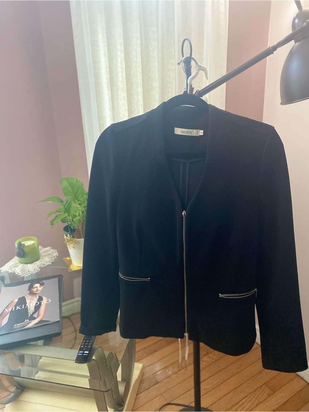 Ricki’s Black Textured Cropped Zip Blazer Jacket | Size L | Minimalist Office - Picture 12 of 12